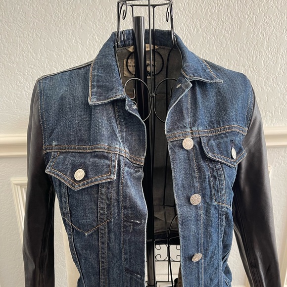 Rag and Bone Denim Jacket With Leather Sleeves. - Picture 2 of 6